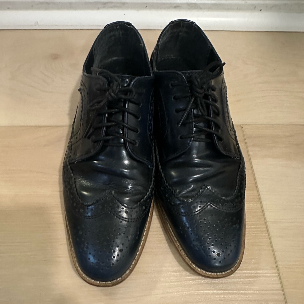 ASOS leather lace up flat brogues in Navy size 7 - Picture 9 of 10